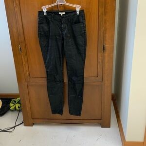 Joie Nailah waxed coated black denim skinny straight leg jeans size 25 midrise